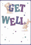 Brimming with cheerful optimism, this get well card brings to life the comforting presence of a beloved teddy bear and a playful puppy, their illustrated forms as soft and inviting as a freshly made bouquet delivered from a Surrey florist's hands. The two friends joyfully balance large, colour-rich letters reading 'Get Well,' the indigo and teal text shining against a creamy backdrop that echoes the calm of Surrey's leafy avenues. Flecks of blue and purple stars shimmer across the scene, adding a magical, hopeful air much like a scattering of wildflowers along the River Wey. Every detail-from the plush, tactile fur of the bear to the affectionate droop of the puppy's ears-conveys a gentle warmth and kindness, reminiscent of sending a bouquet to lift a loved one's spirits in Epsom or along the borders of Guildford. This card is a tender, visual embrace-a little celebration of support and heartfelt well-being for anyone facing recovery across Surrey, inviting them to take comfort and find renewed hope in the caring community that surrounds them.